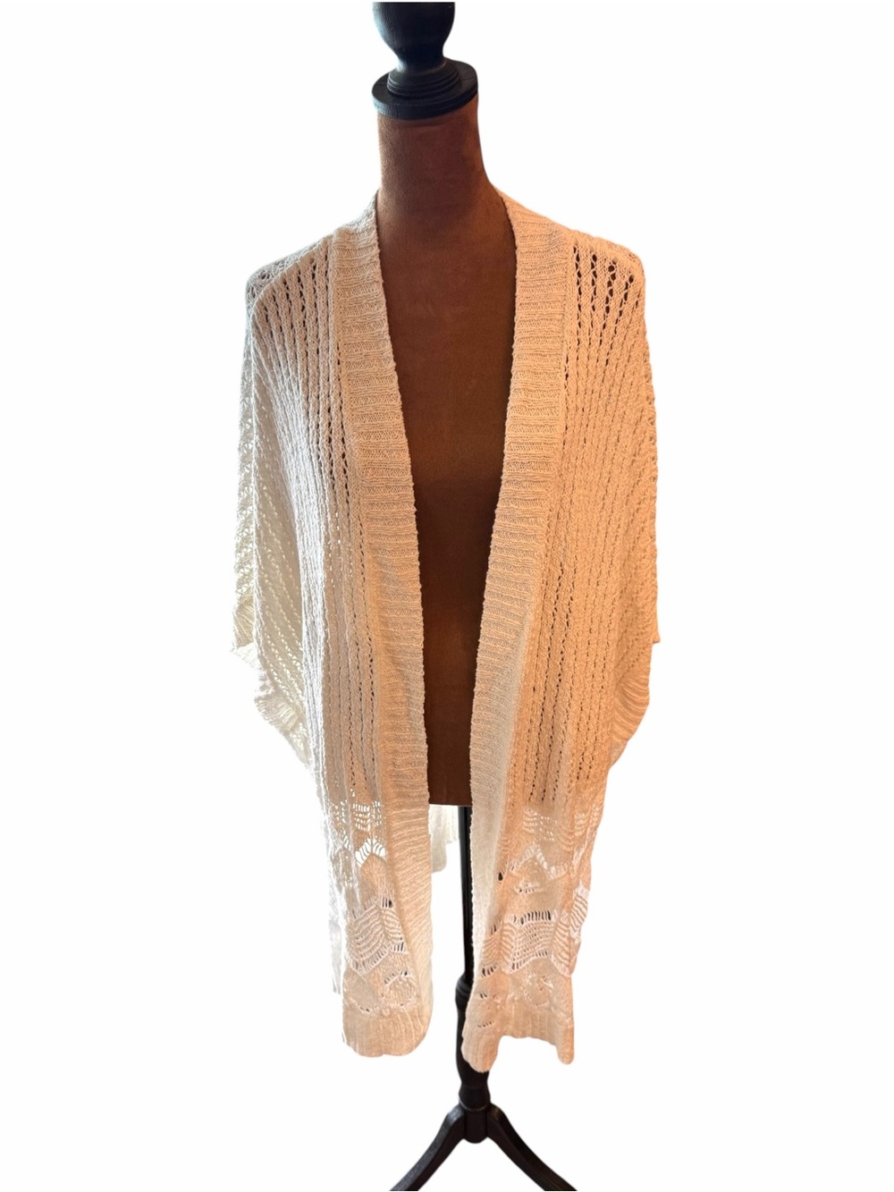 Torrid Open Cardigan Poncho Crochet Knitted Kimono Boho 3/4 Cotton Cloud Dancer